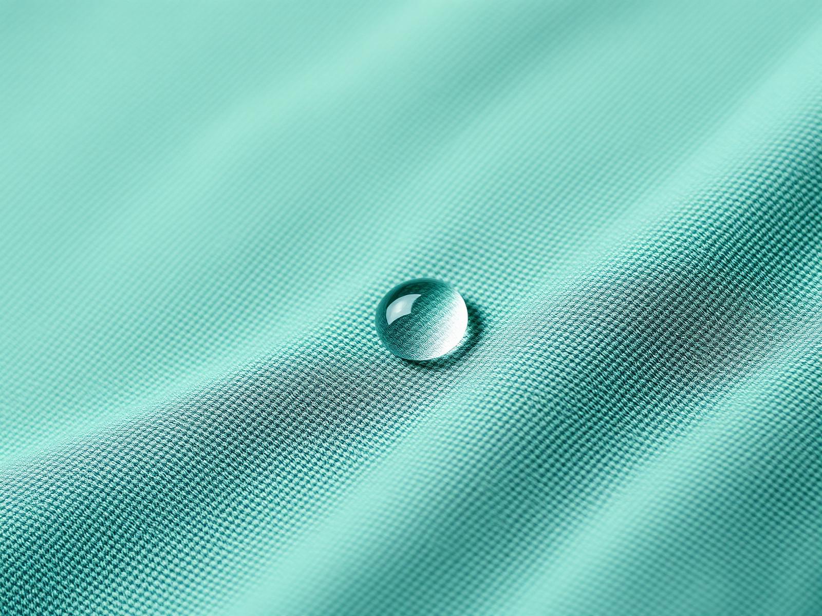 Macro photograph of Paladin's fabric weave with a single bead of water.